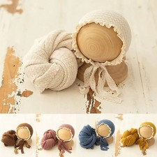 Newborn Photography Props Baby Wraps Hats Set Stretch Soft Wrap Cap Accessories
