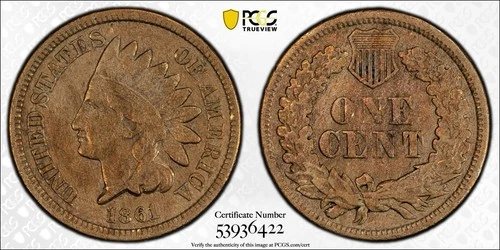 1861 Indian Head Cent PCGS VF Details True View