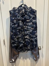 Revolution 2 pc dance costume, size adult small/med, camo vest, silver pants