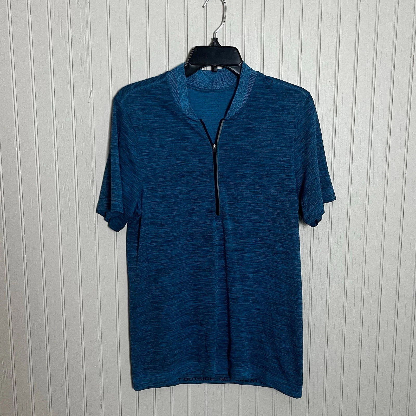 Lululemon Men's Metal Vent Tech Surge Short Sleeve 1/2 Zip Shirt Sz S Blue Gym