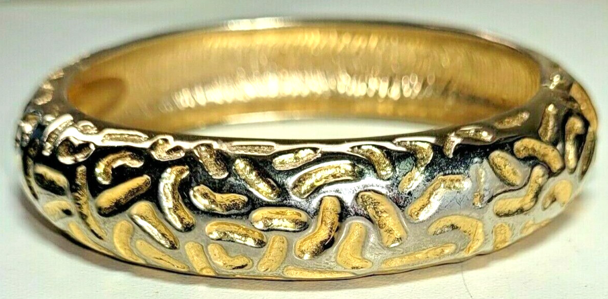 Unsigned Designer Cuff Clamper Bracelet 1980'sEmb… - image 1