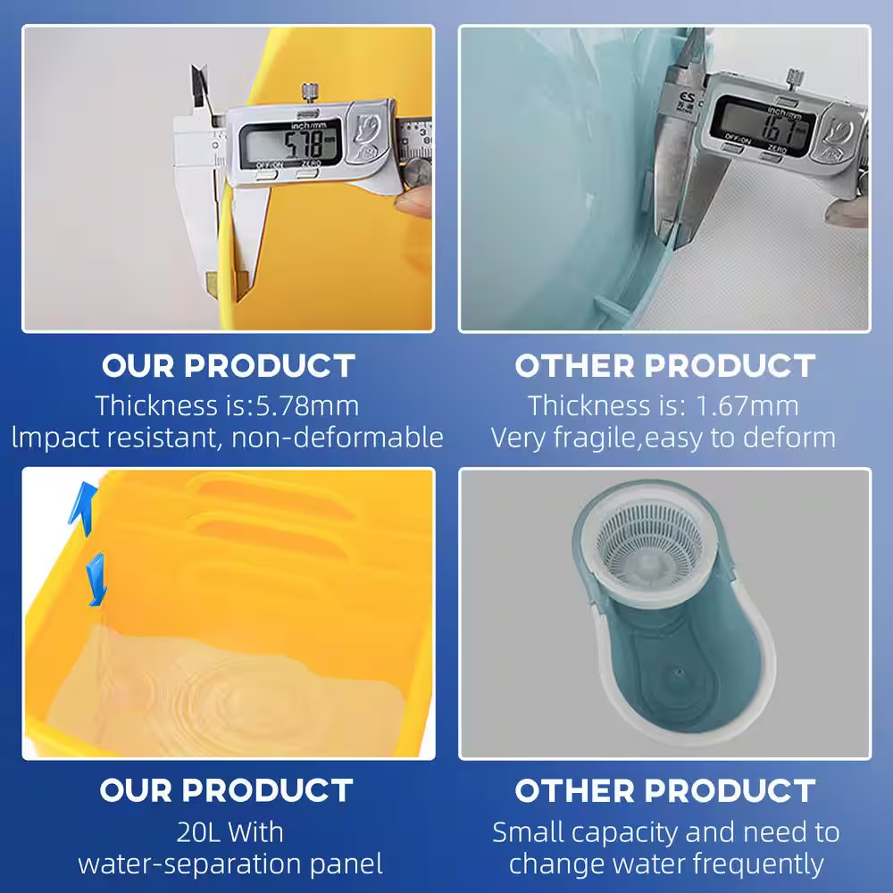 Mop Bucket Wringer Commercial Cleaning Yellow Plastic Rolling Wheels 5 Gallon