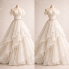 Elegant Sweetheart Off Shoulder Wedding Dress Tiered Ruffle Tulle Bridal Gowns