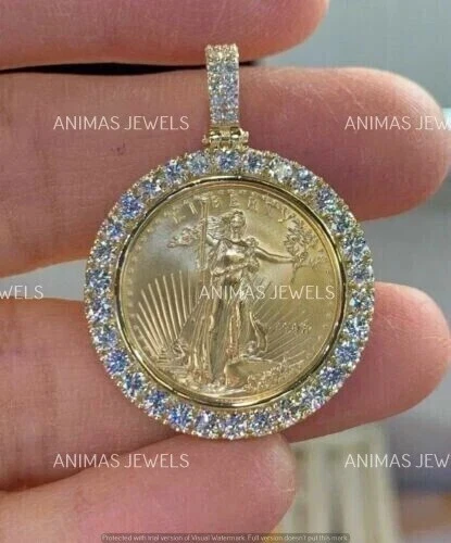 3.00CT Round Cut Lab-Created Diamond Liberty Coin Pendant 14K Yellow Gold Plated