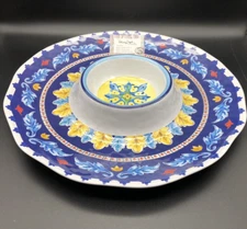 PANAMA JACK MELAMINE Fiesta Blue Mosaic Style Chip and Salsa Serving Platter NEW