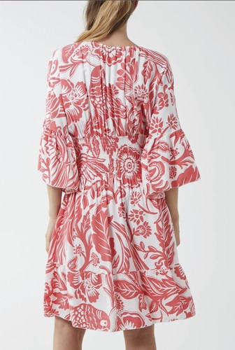 New Ladies Knee Length Monochromatic Floral Shirred Bodice Mini Dress BNWT - Picture 11 of 27