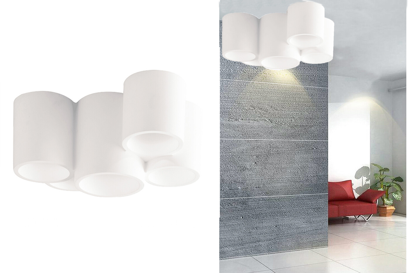 Plafoniera Gesso Lampada Parete da Interno Soffitto 5 Cilindri GU10 GS-5027