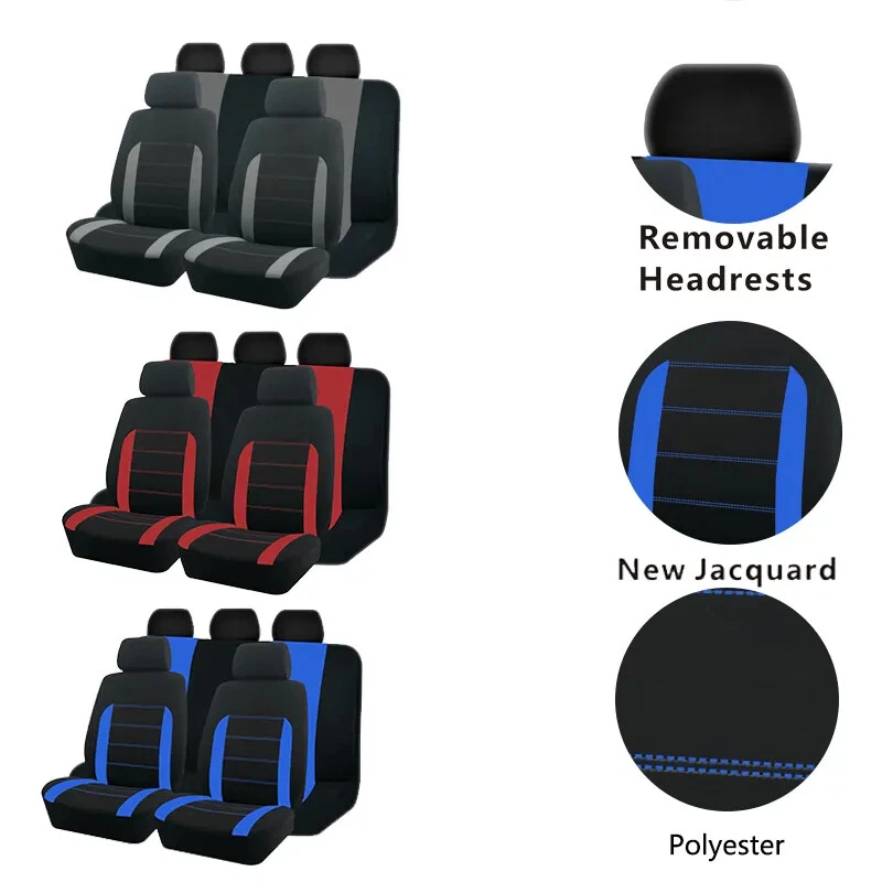 Juego de funda de asiento de coche deportiva de poliéster para la mayoría de los coches tela lisa bicolor elegante Foto 4 de 4