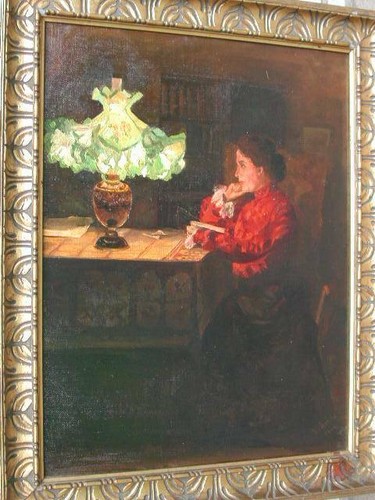Schild Eugenie Karlsruhe dat.1904 Im Schein der TIFFANY Jugendstil Lampe Gemälde - 第 9/9 張圖片