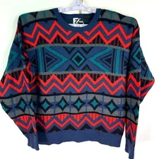 VTG Tyrolia Ski Wear by Head Geometric Wool Blend Sweater Mens Size L Multicolor