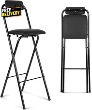 1 Pcs Folding Bar Stool with Backrest Tall Foldable Stool Chair Portable High...