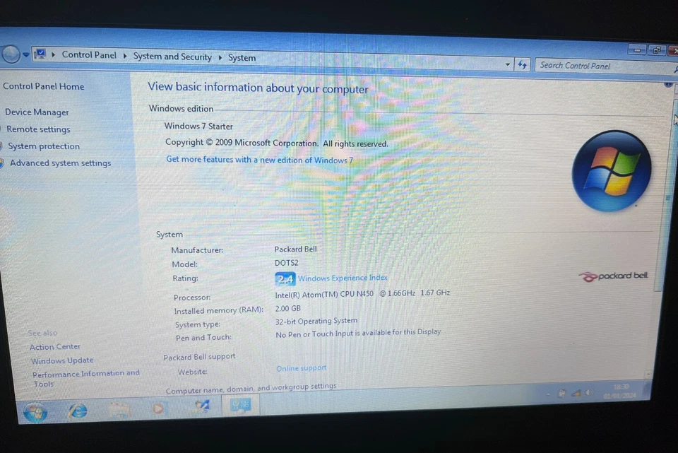 Packard Bell Dot S2 Netbook 10.1" Windows 7 WIFI 2GB RAM 250GB HDD Webcam 1.6GHz - Image 3 of 4