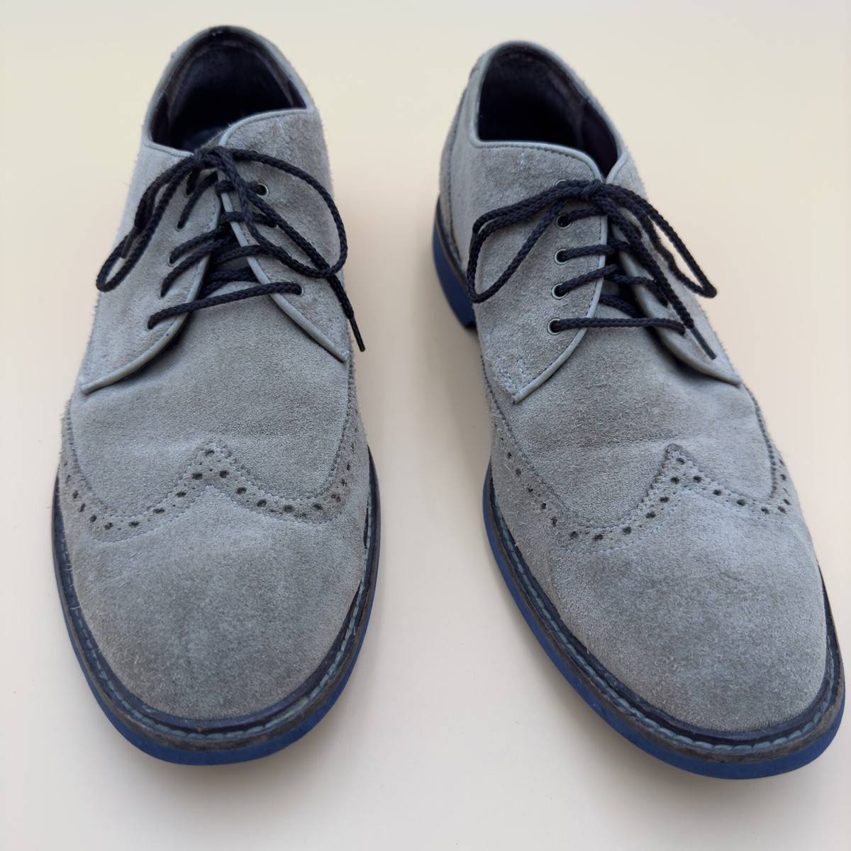 Cole Haan Brown Wingtip Suede & Leather Oxfords with Blue Laces Cole Haan Shoes Men 9 M Brown Suede Wingtip Oxford Lace up  main image 4