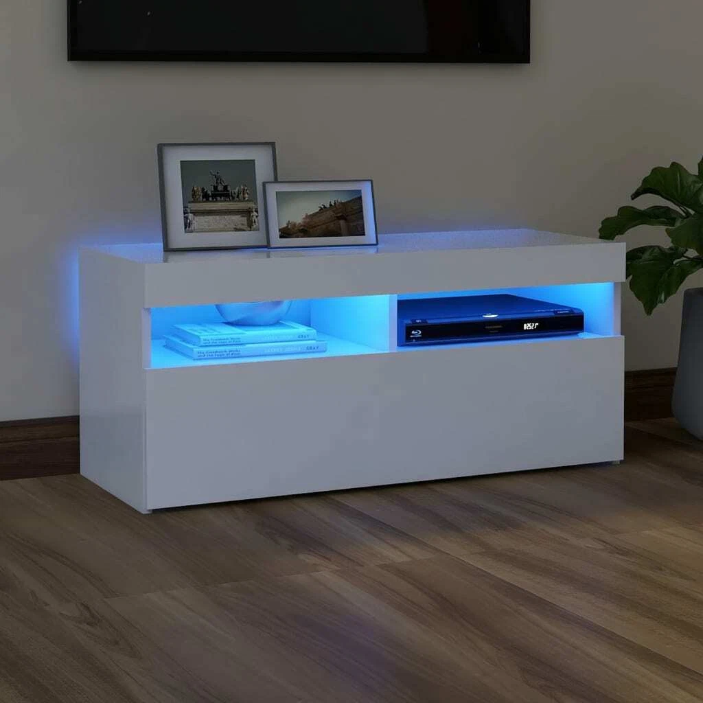 itzcominghome TV Unit Cabinet Stand 90cm High Gloss matt with Door LED Lights UK