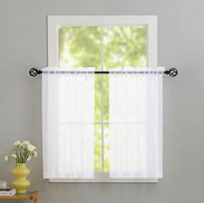White Sheer Kitchen Curtains 36 Inch Length 2 Panels, Light Filtering Voile Rod