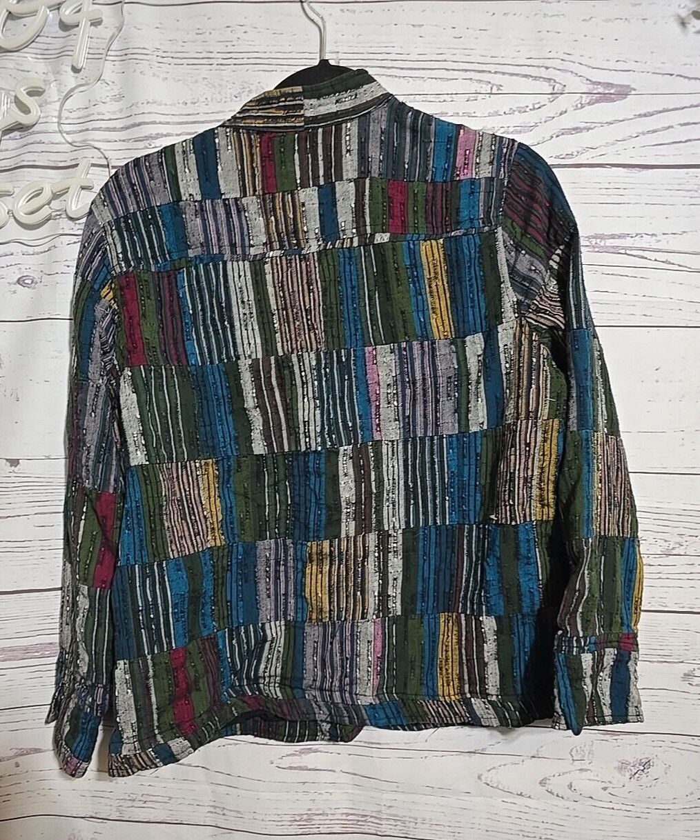 CJ Banks Multicolor Patchwork Button Down Boho Ho… - image 2