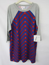 Lularoe Sloan Size 12 Kids Shirt Blue Red Zig Zag Striped Stripe Pattern New NWT