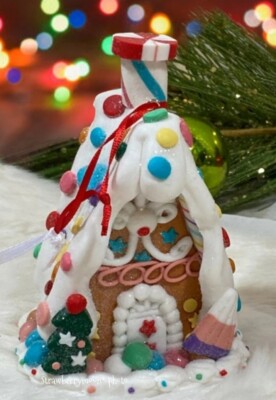 1 Peppermint Square Christmas Claydough Gingerbread Candy Ornament Village House