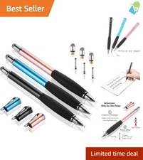 2nd Gen 2-in-1 Precision Stylus Pen with Replacement Tips - Black/Rose Gold/Aqua