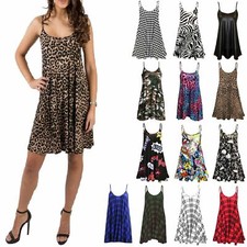 Womens Printed Cami Dress Ladies Strappy Swing Flared Summer Camisole Vest Top