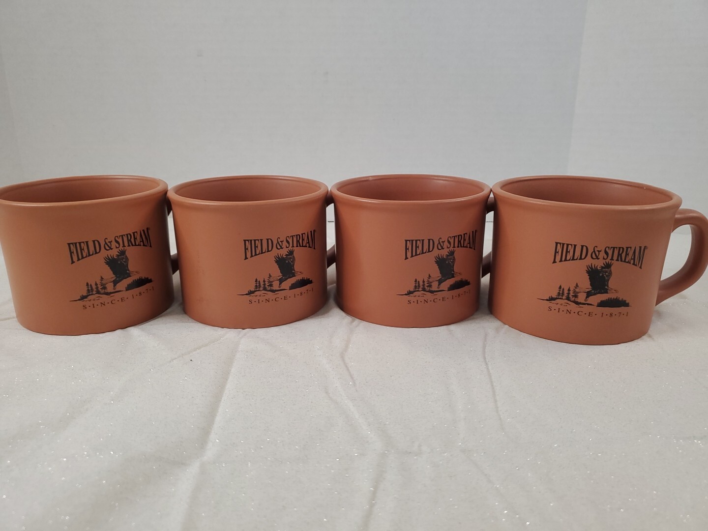 4 CABIN COTTAGE CAMPING Field & Stream 20 oz Ceramic Coffee Cup Mug Terra Cotta