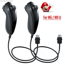 2 PACK For Wii & Wii U Console Nunchuck Wii Nunchuk Game Controller Remote Black