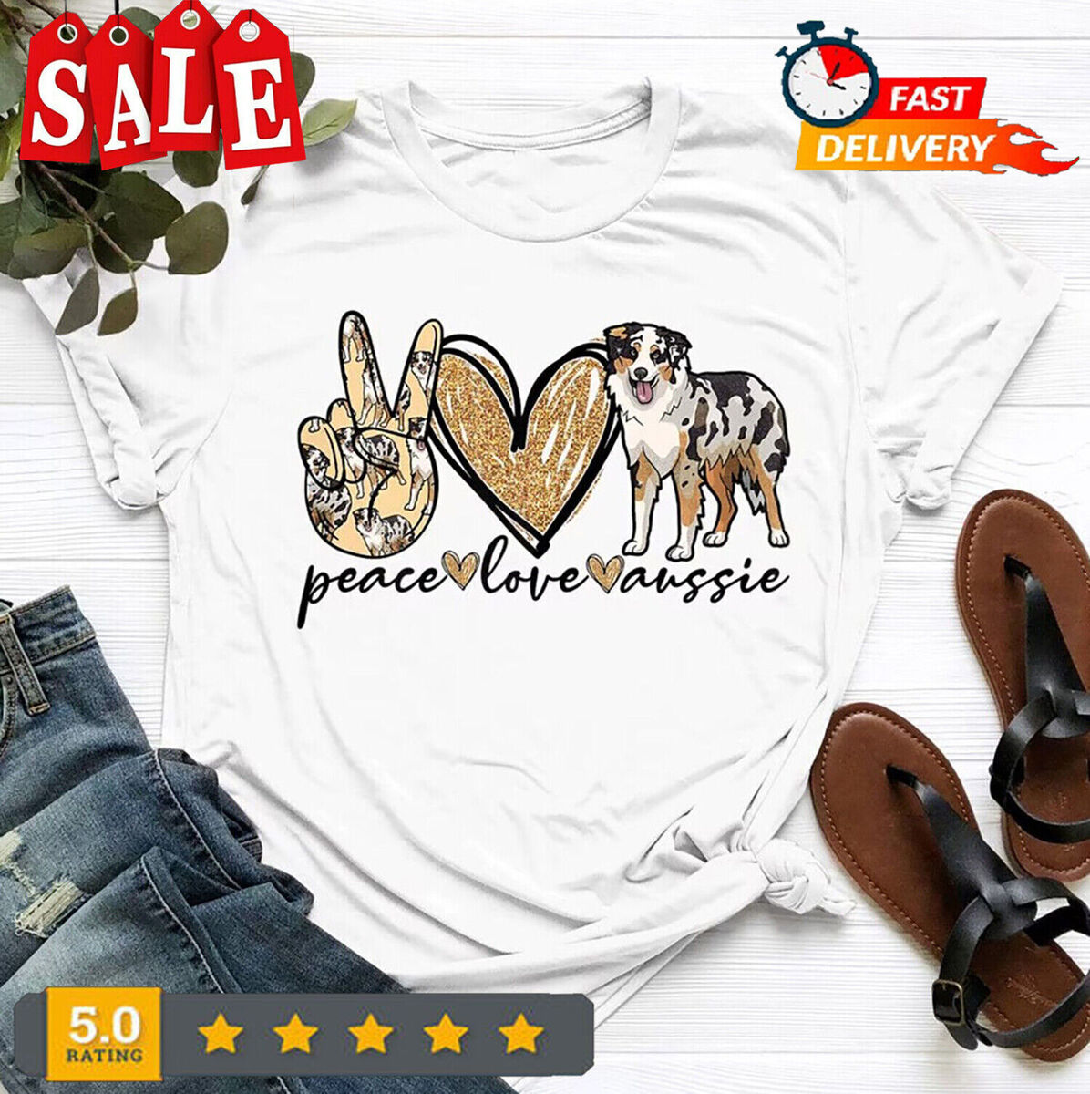 Peace, Love, Aussie, Australian Shepherd T-Shirt Peace, Love, Aussie, Australian Shepherd T-Shirt