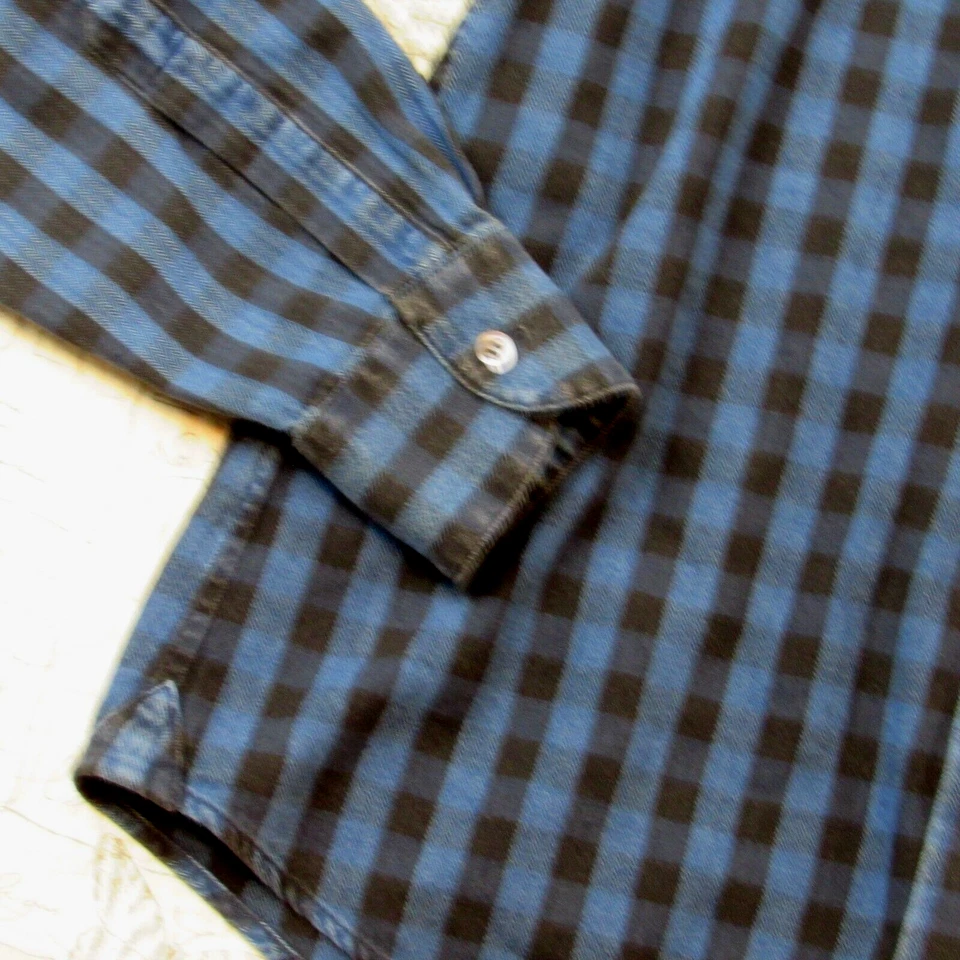 Camisa Barena Venezia Para Hombres Azul Negra Cuadros Larga Slv Botón Algodón Denim 50 EE. UU. L Foto 4 de 4
