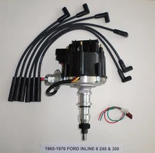 FORD Inline Straight 6 1965-1976 240 300 4.9L HEI Distributor & BLACK Plug Wires