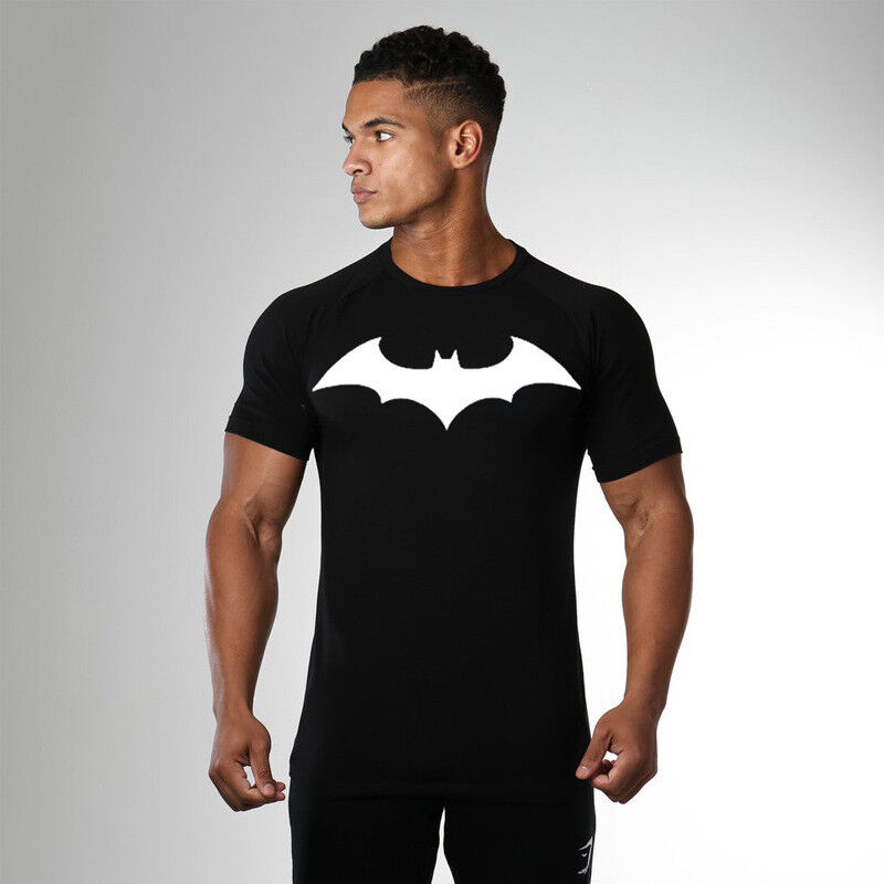 Ripped Muscles BATMAN T-Shirt Black w/Bat Signal Cosplay Men's Small,  Youth XL