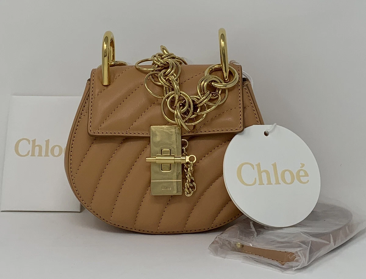 CHLOE Bag Beige Nano Drew Bijou Quilted Shoulder Bag Crossbody New