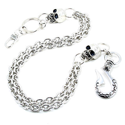 DK 2 Skull Basic Line Biker Trucker Key Jean Wallet Chain (23.5'') Silver ACS51