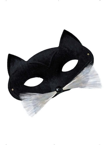 Cat Eyemask Black Whiskers Masquerade Halloween Womens Fancy Dress New - Picture 2 of 2