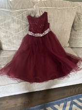 BURGUNDY Size 5-6 Flower Girl Dress Birthday Wedding Recital Formal Prom Party