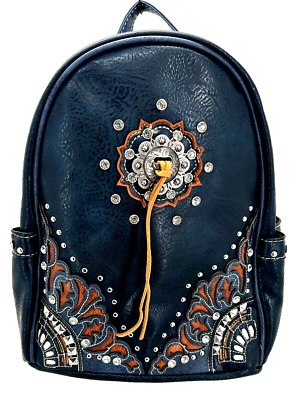 Blue Studded Women\'s Backpack UTO Women Backpack Purse Vegan Leather Rivet Studded Ladies  main image 2
