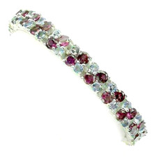 Silver Bracelet Tanzanite Rhodolite Genuine Natural Gems Solid Sterling 7 1/4 In