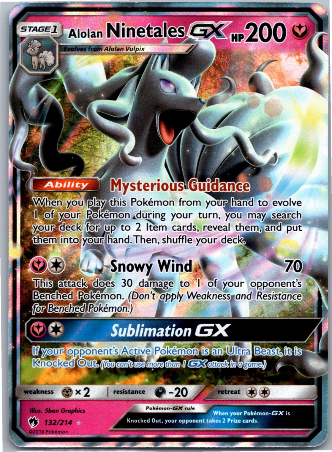 Alolan Ninetales GX Ultra Rare SM - Lost Thunder Holo 132/214 Pokemon Card NM