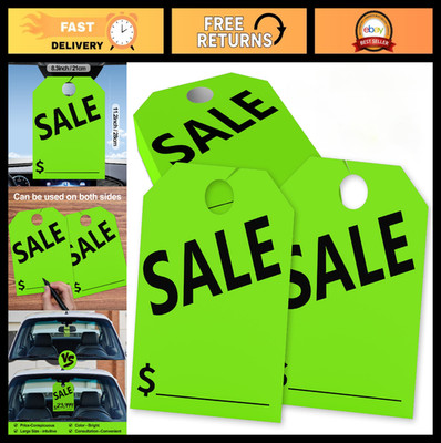 120 Pack Green Double-Sided Sale Tags for Car Mirrors, 8.3x11.2'' with Hook Desig