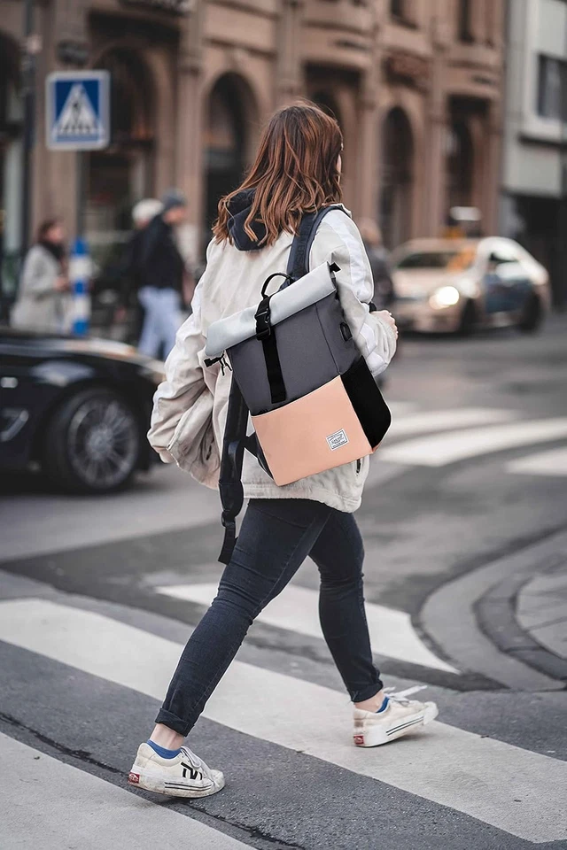 Rolltop Rucksack Groß 15.6" Laptopfach | Damen & Herren | Schule Uni Freizeit - Bild 3 von 4