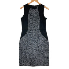 Ann Taylor Women's Black/Gray Round Neck Back Zipper Midi Dress Size 4