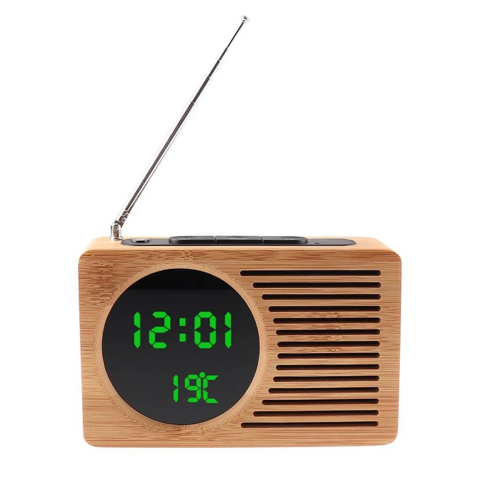 Multifunción Escritorio LED Digital Despertador Radio FM Reloj Madera Estilo Retro $ Foto 2 de 4