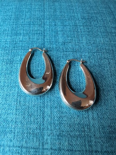 Shiny 925 Sterling Silver Plain U-Shape Hoop Earrings - Picture 2 of 7