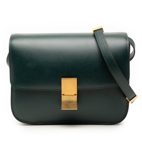 Celine Medium Calfskin Classic Box Pre-Loved Crossbody Bag Dark Green
