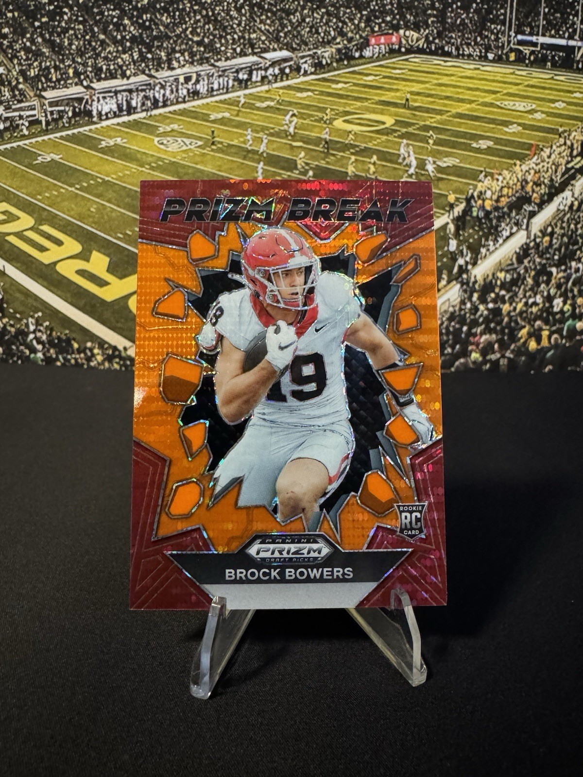 Brock Bowers 2024 Prizm Draft Picks Prizm Break Orange Pulsar /49