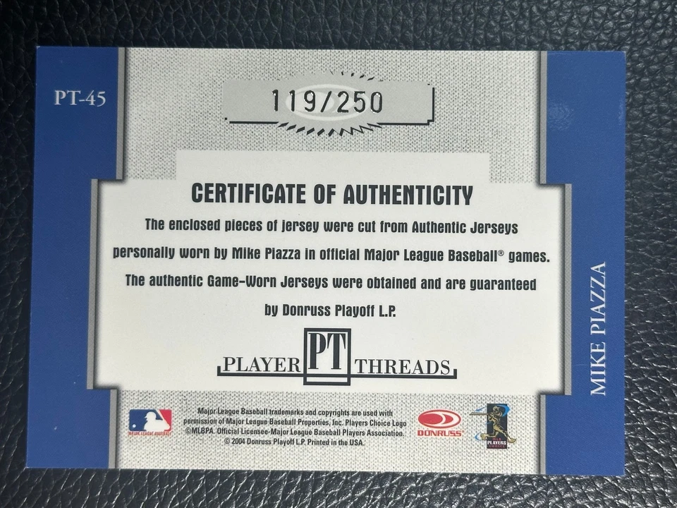 2004 Donruss Throwback Threads Player Threads Mike Piazza /250 Game Worn Jersey - Image 2 of 2
