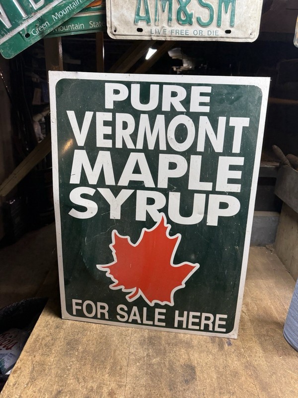 Vintage Original Pure Vermont VT Maple Syrup For Sale Here Tin Metal Sign USA