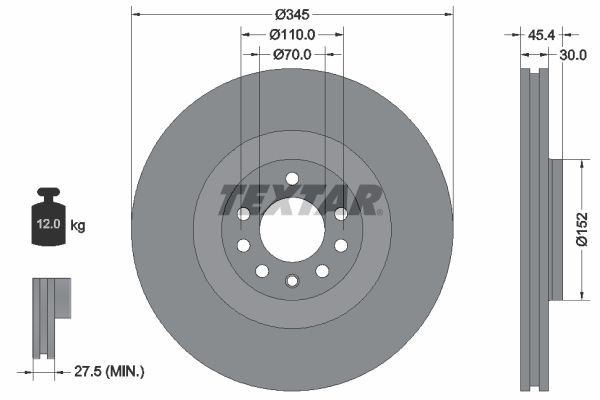 Textar Bremsscheiben Textar PRO Ø 345Mm InnenbelüFtet Beschichtet FüR Opel 92242-image