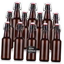 16.5 oz 12 Pack Amber Swing Top Glass Bottles for Airtight Lids, Home Brewing