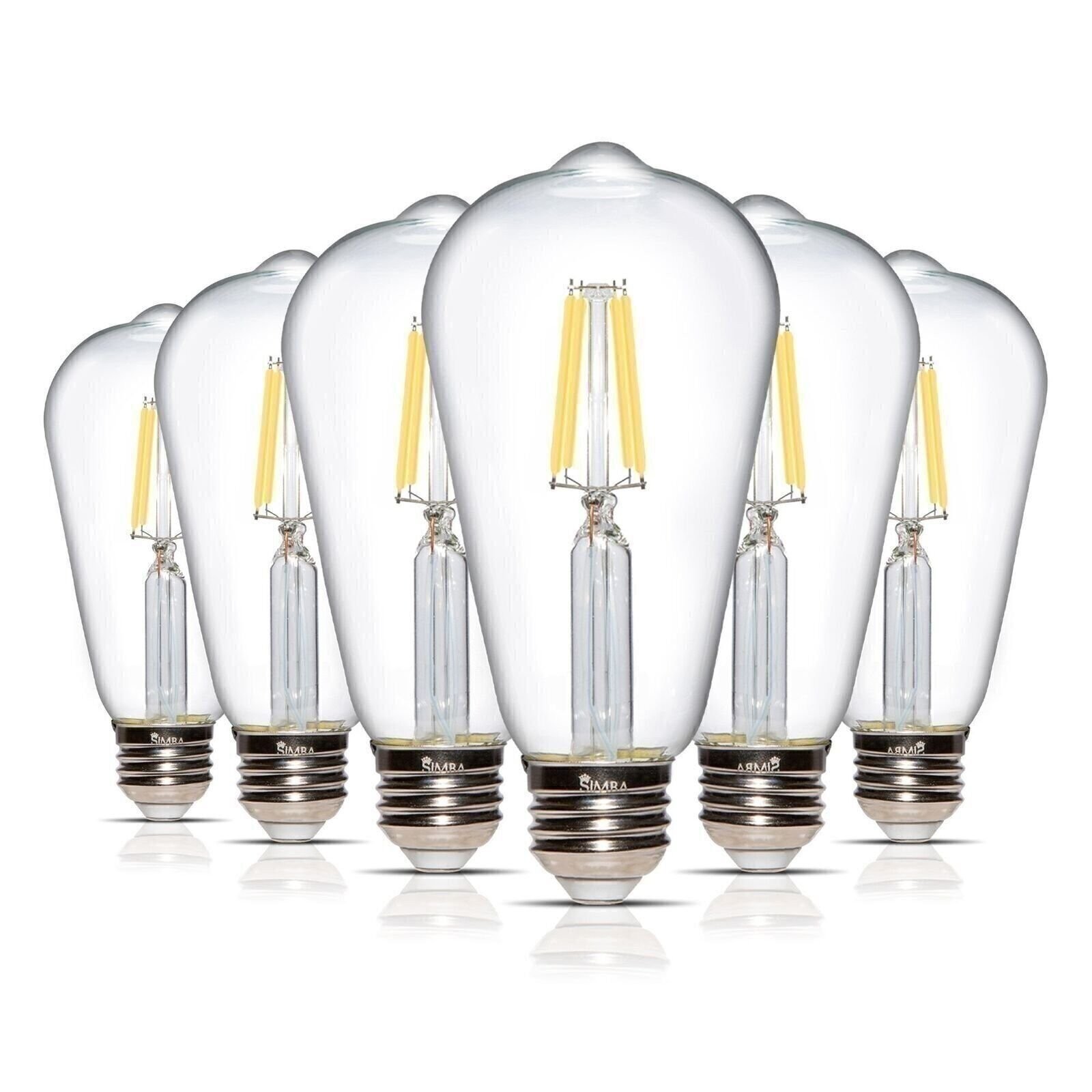 [6 Pack] LED Edison Filament ST21 6W 60W 120V Dimmable E26 4