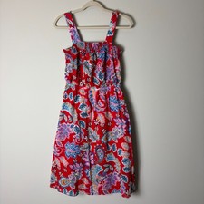 Talbots Dress Women Petite 6P Red Floral Paisley Sundress Fit & Flare Below Knee